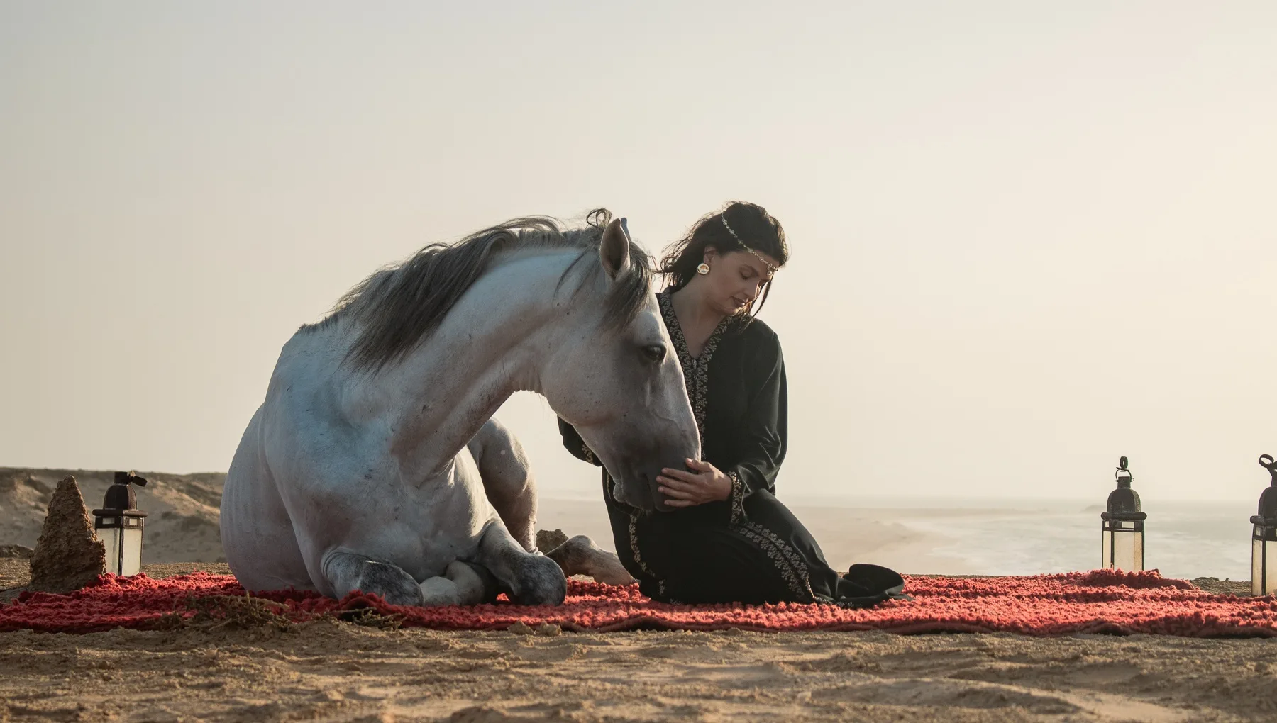 Shooting photo professionnel à cheval dans le désert de Dakhla